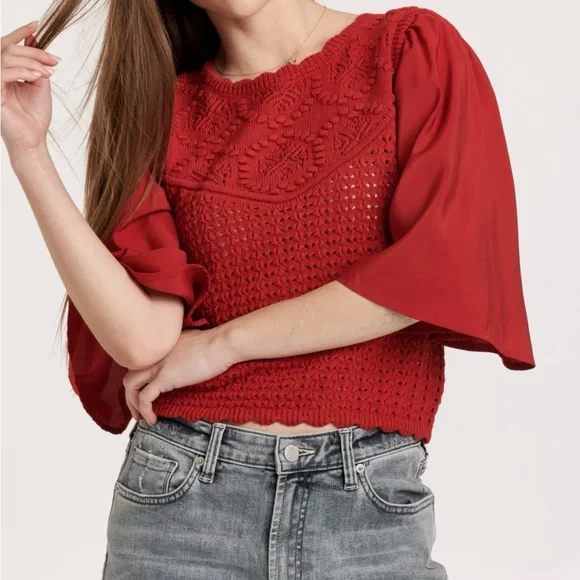 Another Love Red Crochet Blouse Size M - Picture 9 of 11